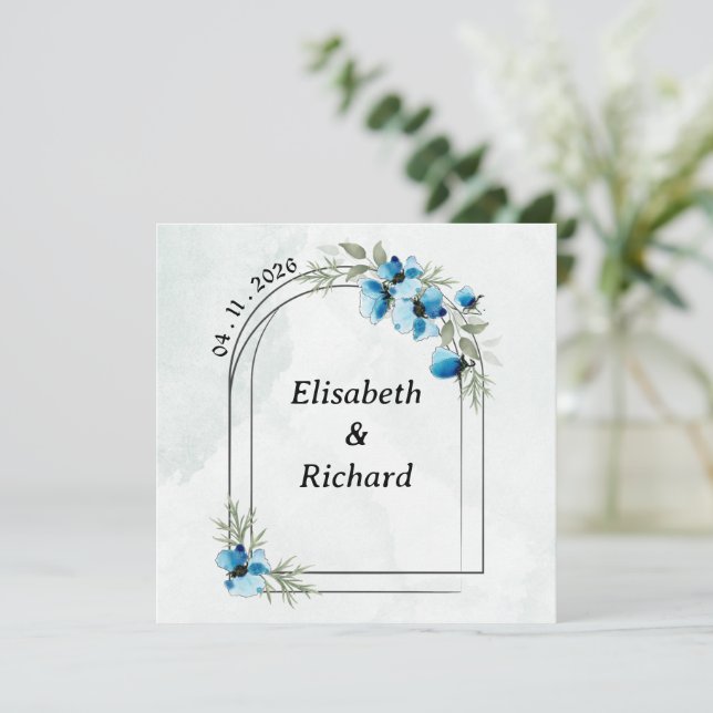 Convite Invitation "Fleurs bleues" (Em pé/Frente)