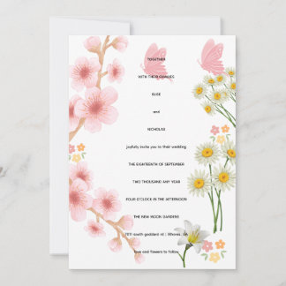 Convite Invitation florale rose et marguerites | Mariage