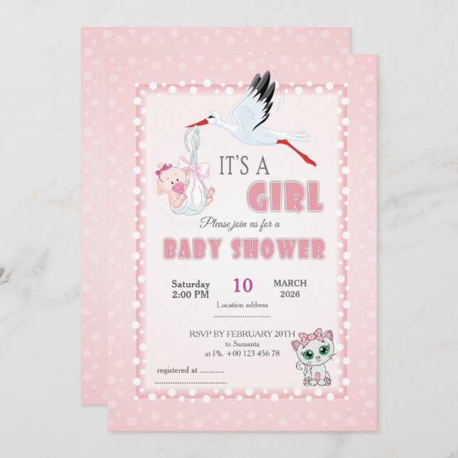 Convite invitation for baby shower, it is a girl (Frente/Verso)