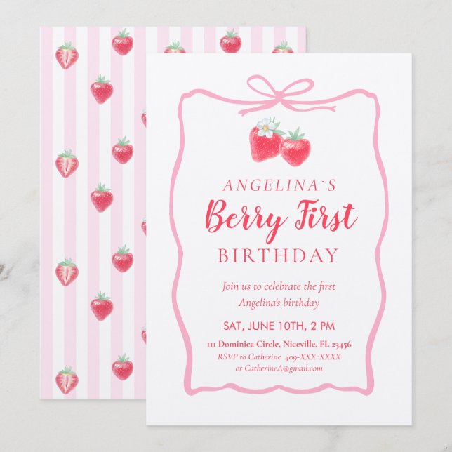 Convite Invitation for Elegant First Birthday . (Frente/Verso)
