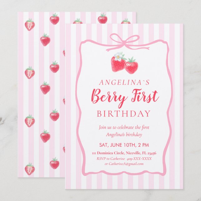 Convite Invitation for Elegant First Birthday . (Frente/Verso)
