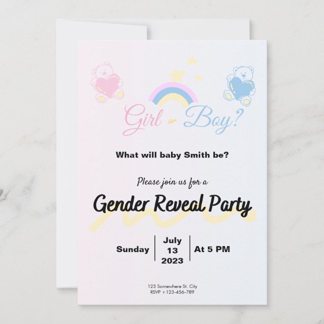 Convite Invitation Gender Reveal Boy or Girl? (Frente)
