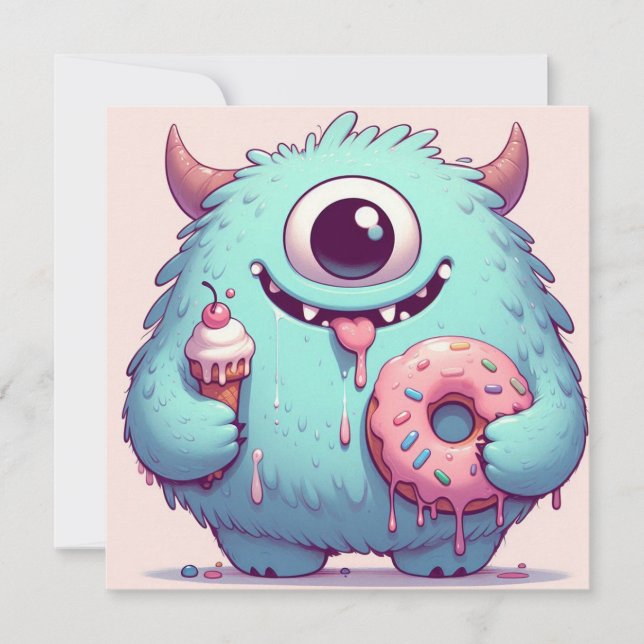 Convite Invitation “Le p’tit monstre gourmand“ (Frente)