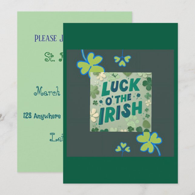 Convite Invitation Luck O' The Irish  (Frente/Verso)