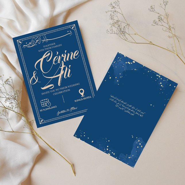 Convite  Invitation mariage bleue arabe pour jour parfait (Criador carregado)