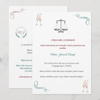 Convite Invitation PACS ou Fiançailles Chic