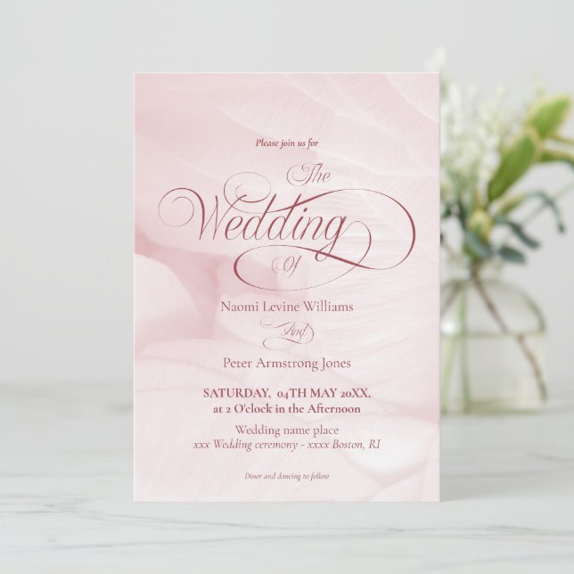 Convite Invitation simple de mariage pivoine rose (Em pé/Frente)