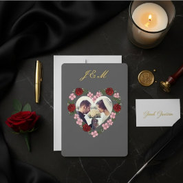Convite Invitation Slate Grey Gold Rose Heart Wedding
