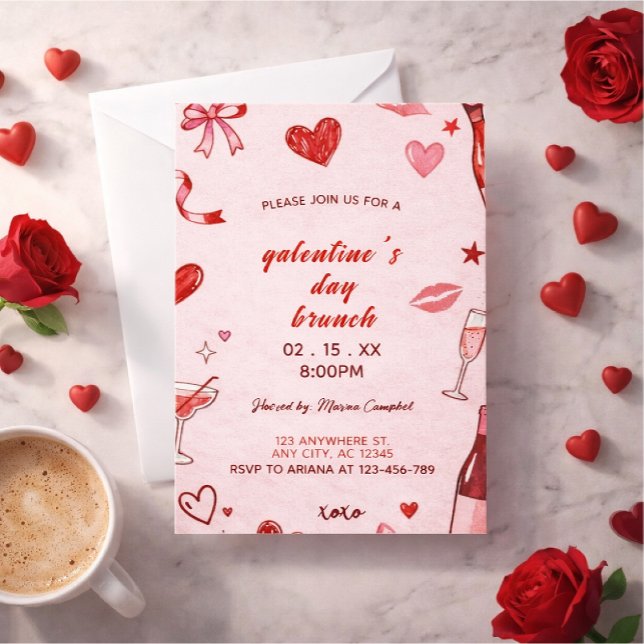 Convite Invitation to brunch at Galentine's pink coquettis (Criador carregado)