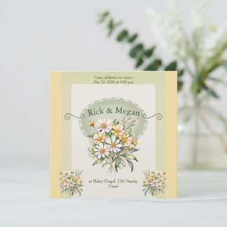Convite Invitation wedding card, daisies charm