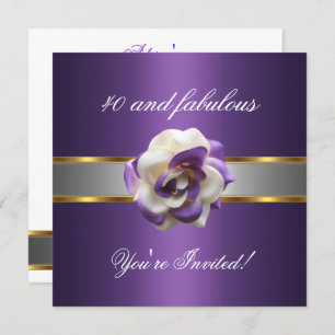 Convite Invite a Flor Branca Roxa do Partido Fabulosa 40º