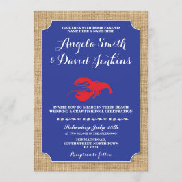 Convite Invite a lagosta de Casamento Beach Burlap