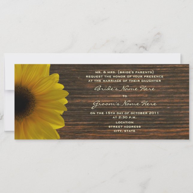 Convite Invite Casamento outono Amarelo de Girassol e Made (Frente)