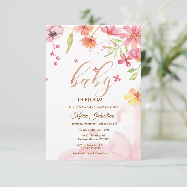 Convite Invite Chá de fraldas de Frame de Sangue Natural d (Em pé/Frente)