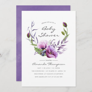 Convite Invite Chá de fraldas Floral Violet Poppy