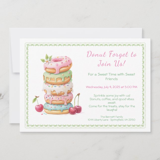 Convite Invite to a Sweet Donut Party Colorful Celebration (Frente)