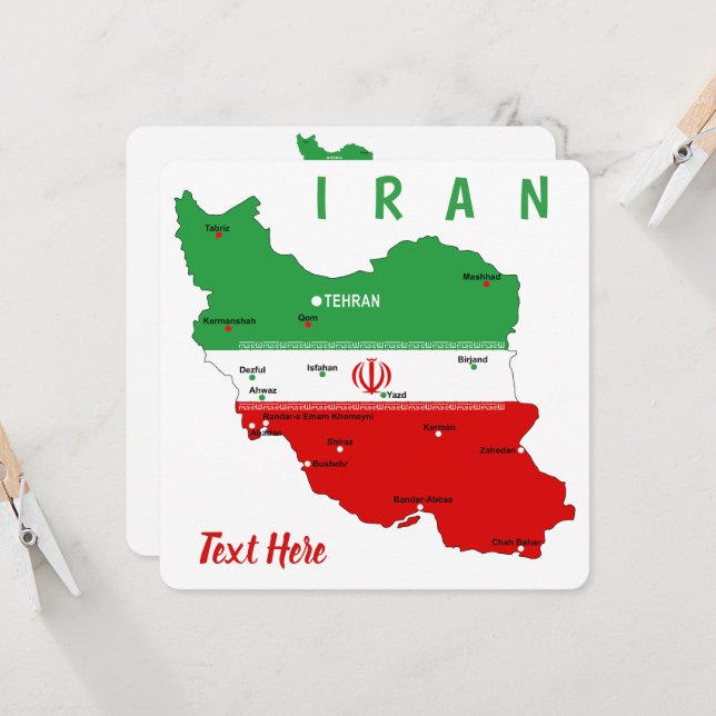 Convite Iran Map with Flag and Emblem (Frente/Verso In Situ)