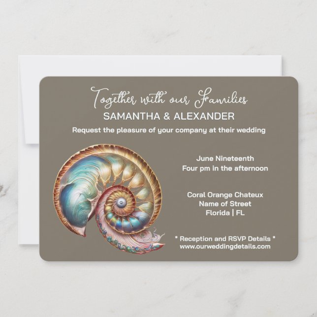 Convite Iridescent Conch Shell Minimalist wedding (Frente)
