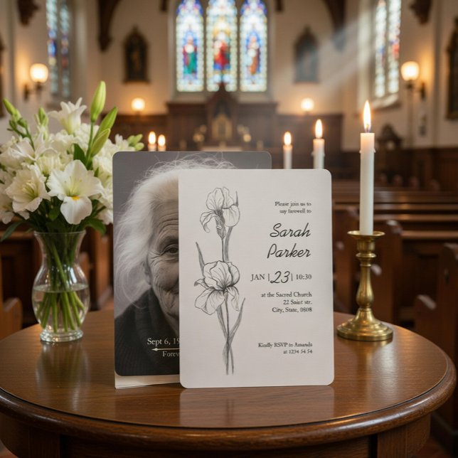 Convite Iris Flower Celebration of Life Memorial Card (Criador carregado)