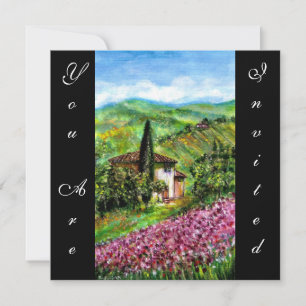 Convite ÍRIS NA TOSCANA, Campo de Flores Verde Roxo, Preto
