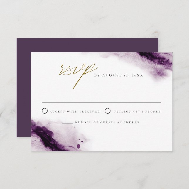 Convite IRIS | Plum Plum Purple Dourado Splash RSVP Card (Frente/Verso)