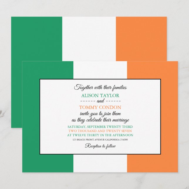 Convite Irish Flag, Flag of Republic of Ireland Wedding (B (Frente/Verso)