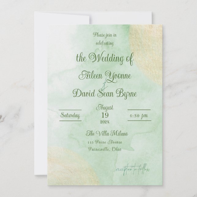 Convite Irish Green Watercolor Wedding (Frente)