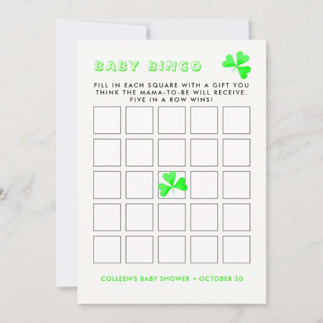 Convite Irish Leprechaun Lucky Shamrock Baby Bingo (Frente)