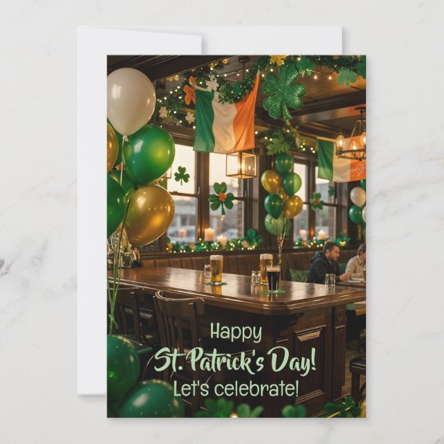 Convite Irish pub ready for St. Patrick's Day party, green (Frente)