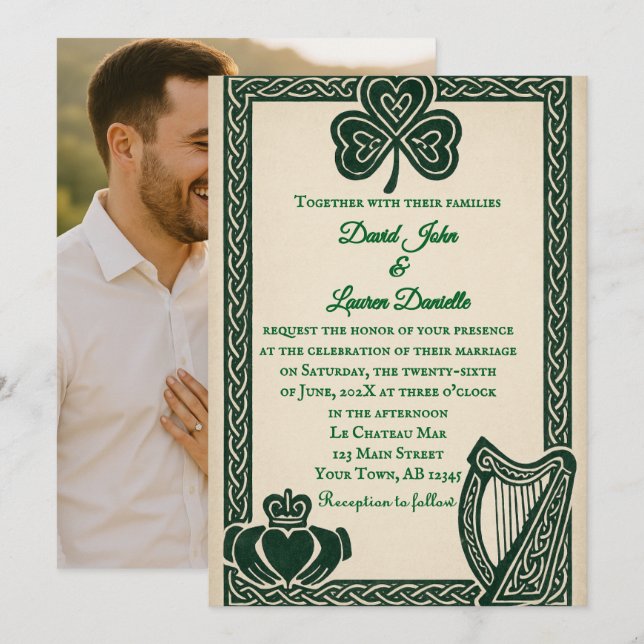 Convite Irish Serenity Photo Wedding Invitation (Frente/Verso)