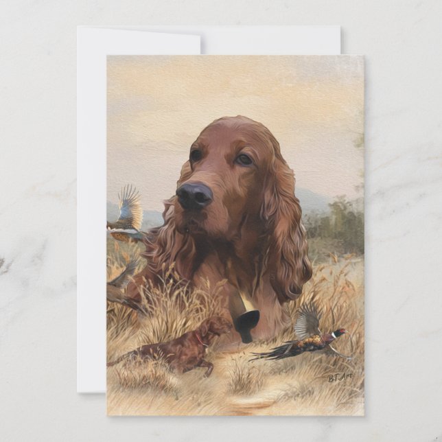 Convite Irish Setter Hunting Pheasant ,Art (Frente)