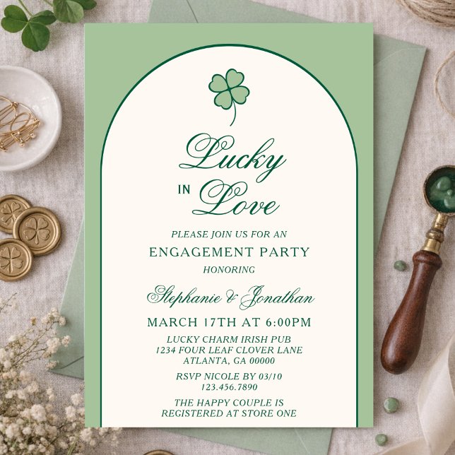 Convite Irish Shamrock Lucky in Love Engagement Party (Criador carregado)