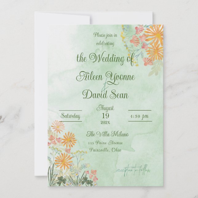Convite Irish Springtime Daisies Wedding (Frente)