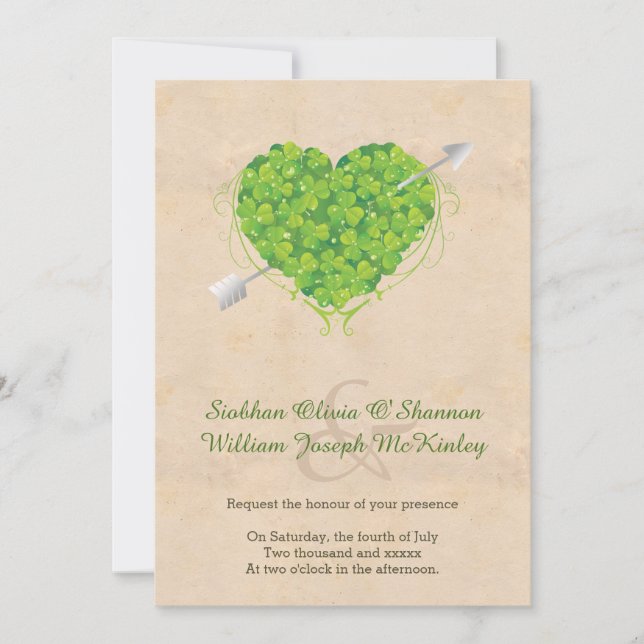 Convite Irish Wedding Shamrock Heart (Frente)
