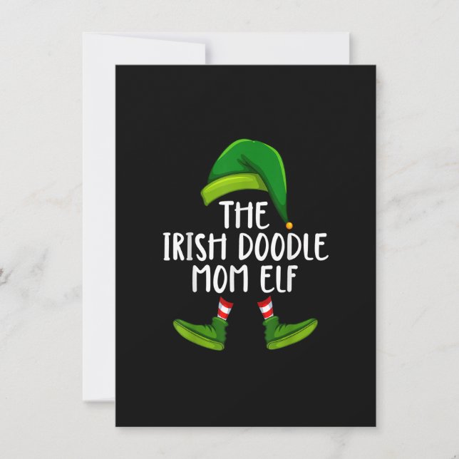 Convite Irlandês Doodle Mãe Cachorro Elf Feliz Natal Pajam (Frente)
