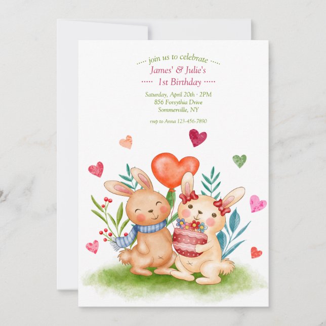 Convite Irmãos Coelhinhos (Frente)