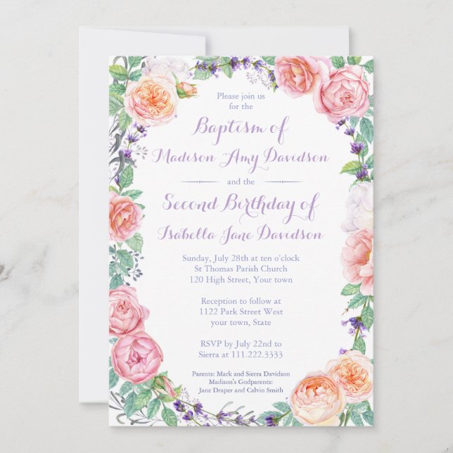 Convite Irmãs mistas Batismo/Festa de aniversário/Comunhão (Frente)