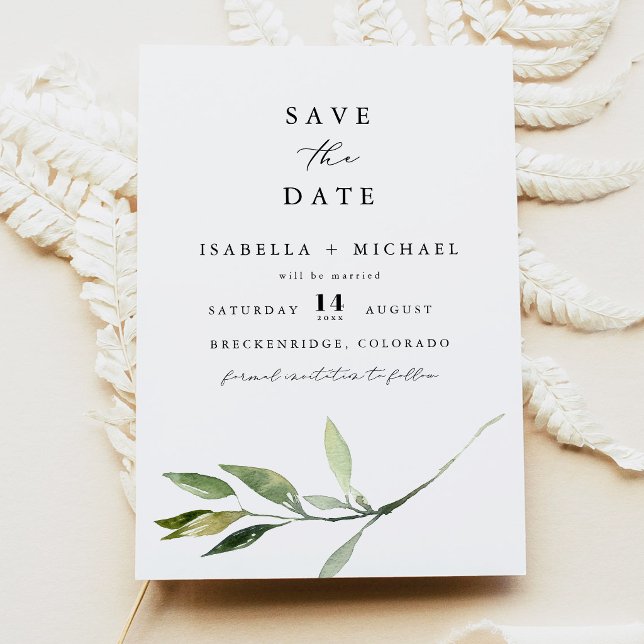 Convite ISABELLA Elegant Minimal Greenery Save the Date (Criador carregado)