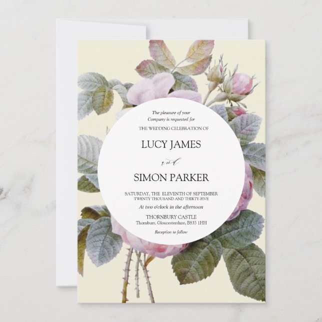 Convite Isabella II, Elegant Vintage Rosas Florais (Frente)