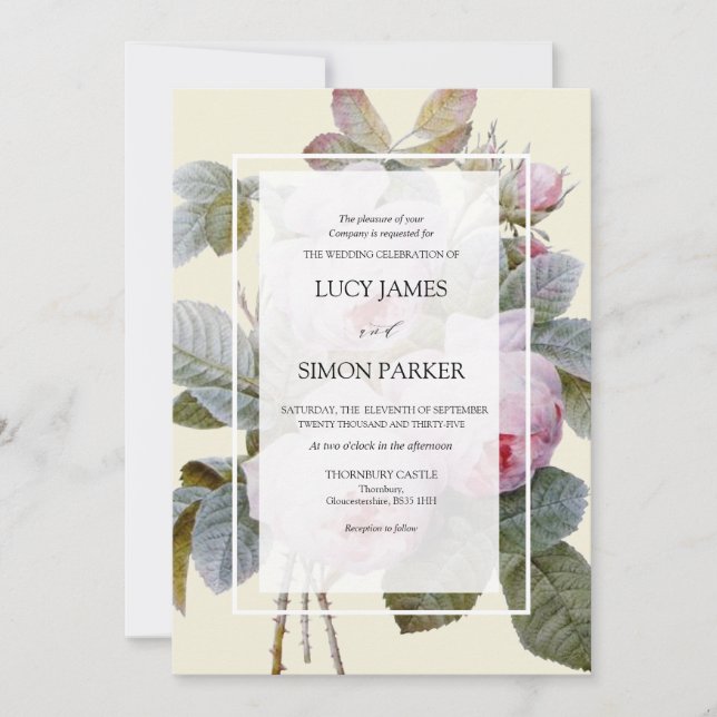 Convite Isabella II, Elegante Rosa francês Vintage (Frente)