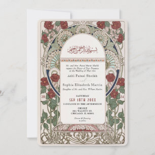 Convite Islâmico Arte Nova Casamento Borgonha Mucha