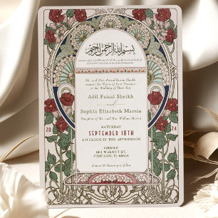 Convite Islâmico Arte Nova Casamento Borgonha Mucha