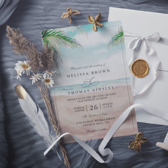 Convite Island Breeze Painted Beach QR Code Wedding (Criador carregado)