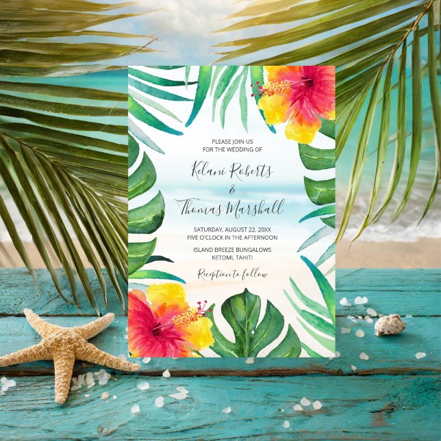 Convite Island Breeze | Tropical Beach Watercolor Wedding (Criador carregado)