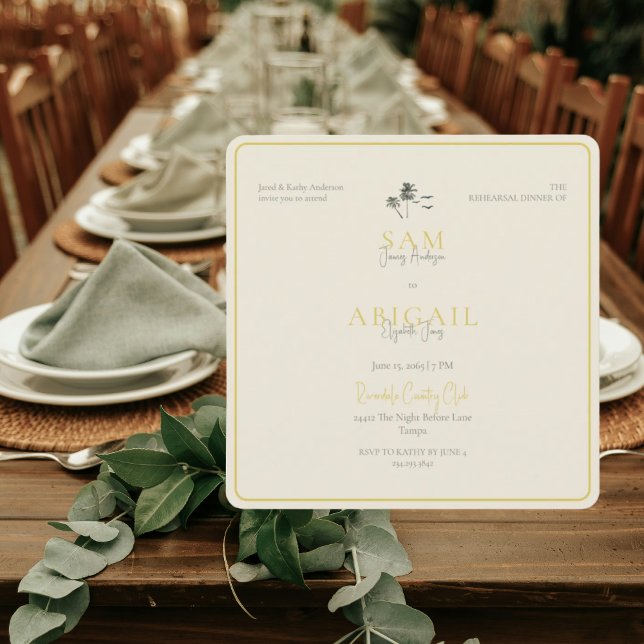 Convite Island Citrus Rehearsal Dinner Square (Criador carregado)