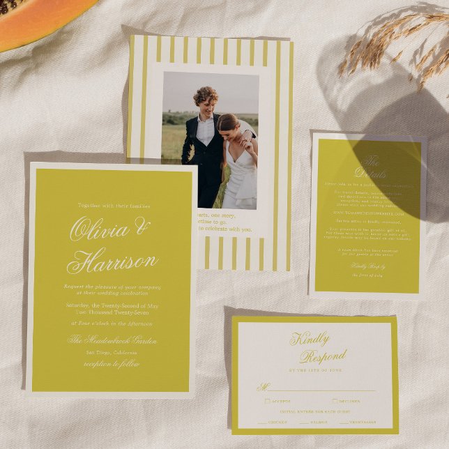 Convite Island Citrus Yellow Elegant Script Wedding Script (Criador carregado)