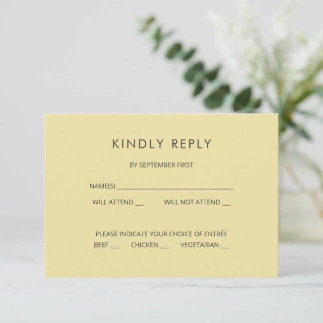 Convite Island Citrus Yellow Wedding RSVP Card (Em pé/Frente)