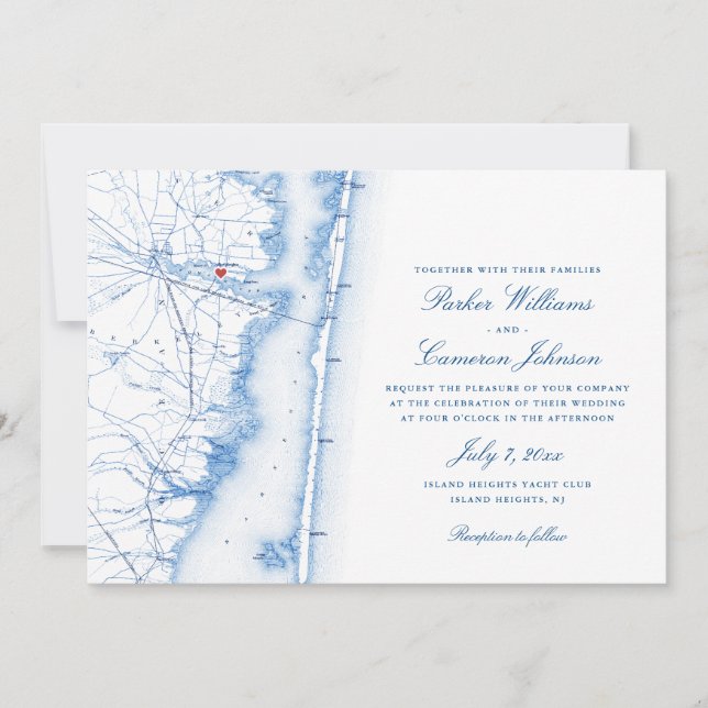 Convite "Island Heights New Jersey Map Elegant Marinho Wed (Frente)