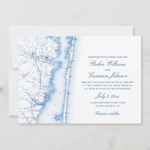 Convite "Island Heights New Jersey Map Elegant Marinho Wed