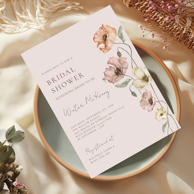 Convite Islandês Watercolor Islândia Chá de panela (Icelandic Watercolor Iceland Poppy Bridal Shower Invitation)